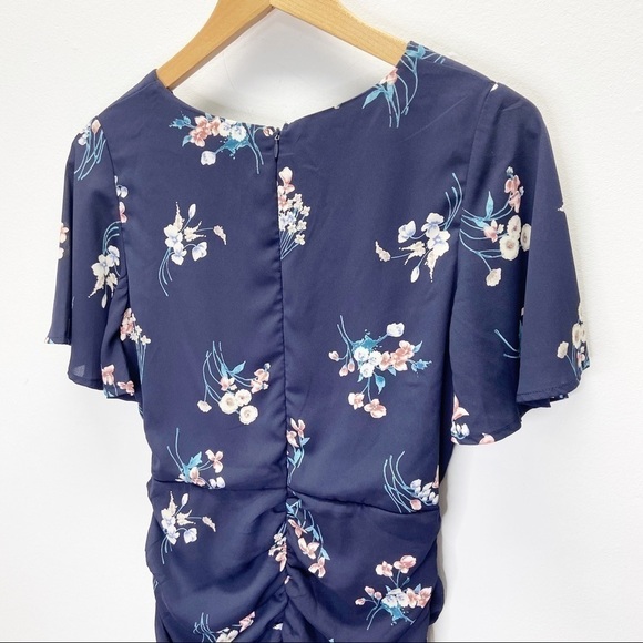 Dee Elly Faux Wrap V Neck Floral Mini Dress Sz S - Picture 5 of 9